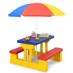 COSTWAY Kids Picnic Table Set W/removable Umbrella Indoor Outdoor Garden Patio