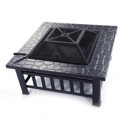 CROWN Square 32 Inch Steel Outdoor Bbq Wood Burning Fire Pit