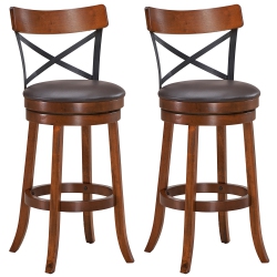COSTWAY Set Of 2 Bar Stools Swivel 29.5" Dining Bar Chairs With Rubber Wood Legs