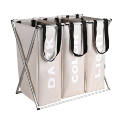 SORTWISE 3 Section Foldable Laundry Baskets Laundry Hamper, Laundry Liner Bags Sorter Organizer for Bedroom, Bathroom, Laundry Room ( 90L )