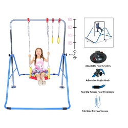 TOYKRAFT Gymnastics Bar Kids Home Training Kip Bar | 3 In 1 Set W Swing Seat, Trapeze Rings, Expandable Horizontal Bar Folding | Junior Gymnastics