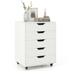 GYMAX Lateral File Cabinet W/ Wheels 5-Drawer Dresser Modern Chest Of Drawers