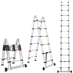WINGOMART 3.8M/ 12.5Ft Aluminum Telescoping Extension Ladder - Portable, Multi-Purpose, And Versatile A-Frame Folding Ladder \w Hinges \w 150Kg Load