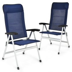 COSTWAY 2PCs Patio Dining Chair Aluminum Camping Adjust Portable Headrest In Navy