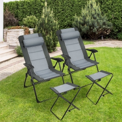 COSTWAY 4PCs Patio Folding Dining Chair Ottoman Set Recliner Adjustable In Gray