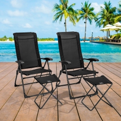 GYMAX 4PCs Folding Patio Recliner Chair & Ottoman Set W/ Adjustable Backrest