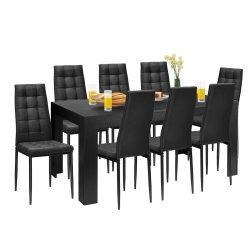 GYMAX 9PCs Dining Set Wood Table And 8 Fabric Chairs Home Kitchen Modern