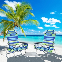 COSTWAY 2-Pack Folding Backpack Beach Chair Table Set 5-Position Outdoor Reclining Chair