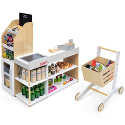 COSTWAY Grocery Store Playset Pretend Play Supermarket Shopping Set With Shopping Cart