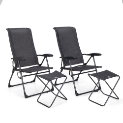 COSTWAY 4PCs Patio Folding Dining Chair Ottoman Set Adjustable Back Camp
