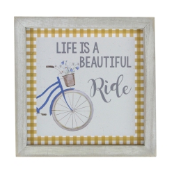 GCI 7" And White Vintage Bicycle "life Is A Beautiful Ride" Plaid Accent Wall Decor In Blue