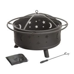CROWN Fire Pit, Steel Outdoor Bbq Wood Burning, Circle 32 Inch