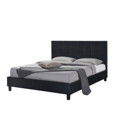 QUEENSONS Up Town Pu Upholstered Single Size Platform Bed (No Box Spring Required) In Black