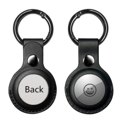 CSMART 【2 Packs】 Leather Protective Case Cover Key Tracker Holder Keychain With Ring for Airtag In Black