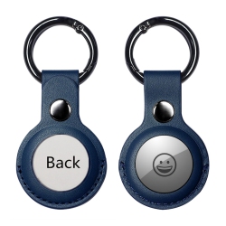 CSMART 【2 Packs】 Leather Protective Case Cover Key Tracker Holder Keychain With Ring for Airtag In Navy