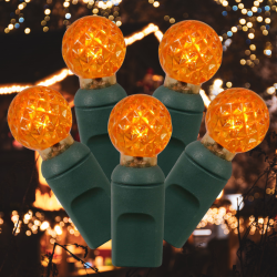 FLEXILIGHT 50 Count Faceted G12 Raspberry Led String Light Set 25Ft Wire Outdoor Decoration Christmas Tree (Amber) In Green