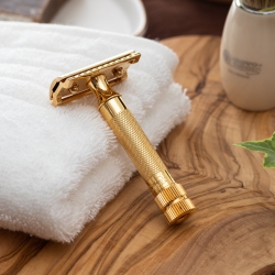 MERKUR Double Edge Safety Razor, Straight Cut, Extra Thick Handle, Gold-Plated