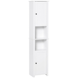 HOMCOM Tall Bathroom Storage Cabinet, Freestanding Narrow Storage Cabinet, Bathroom Floor Cabinet With 2-Tier Shelf And 2 Doors In White
