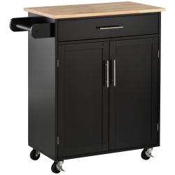 HOMCOM Rolling Kitchen Island Cart \w Wood Top, Enough Storage Drawer Space \w Towel Bar Rack Shelves, Portable Kitchen Utility Serving Cart Trolley