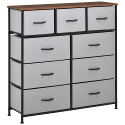 HOMCOM Dresser for Bedroom \w 9 Drawers, 4-Tier Fabric Chest Of Drawers, Tall Dresser Storage Tower \w Steel Frame And Wooden Top for Closets