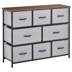HOMCOM Dresser for Bedroom \w 8 Drawers, 3-Tier Fabric Chest Of Drawers, Tall Dresser Storage Tower \w Steel Frame And Wooden Top for Closets