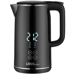 LIVINGBASICS 1.7L Smart Temp Electric 1500W Digital Kettle - Cool Touch Double-Layer Stainless Steel - In Black