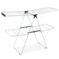 GYMAX 2-Level Clothes Drying Rack Foldable Airer W/ Height-Adjustable Gullwing
