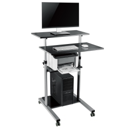 PRIMECABLES 27.6" Mobile Task Standing Desk Computer Workstation Rolling Presentation Cart Height Adjustable Sit-Stand Table Stand Up Desk