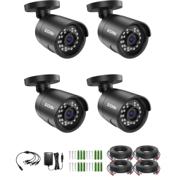 ZOSI Wired Add-On 1080P 2Mp HD-Tvi Home Security Camera Kit, 4PCs Outdoor Surveillance Camera for HD-Tvi Dvr Security System, 80Ft Night Vision