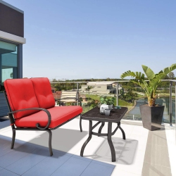 COSTWAY 2PC Patio Loveseat Coffee Table Furniture Set Bench W/ Cushions