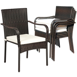 COSTWAY Set Of 4 Patio Rattan Dining Chair Stackable Cushioned Armrest Garden