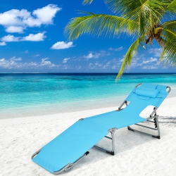 COSTWAY Outdoor Beach Lounge Chair Folding Chaise Lounge With Pillow