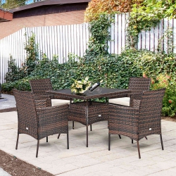 COSTWAY 5PCs Patio Rattan Dining Furniture Set Armrest Sofa Chair Glass Table