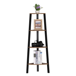 MOUSTACHE 49.5-Inch High 4-Tier Antique Wood Corner Ladder Shelf, Bookcase Storage Rack Shelves With Steel Frame Display Stand Organizer