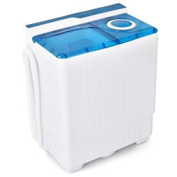 GYMAX Portable Semi-Automatic Washing Machine 26 Lbs Twin Tub Laundry Washer In Blue