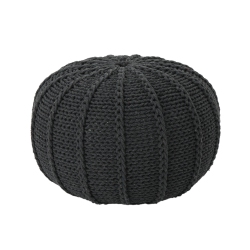 GDF STUDIO Corisande Knitted Cotton Pouf, Dark In Grey