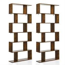 GYMAX 2 PCs 6 Tier S-Shaped Bookshelf Storage Display Bookcase Z-Shelf