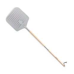 CHEF POMODORO Perforated Aluminum Extendable Pizza Peel, 12 X 14-Inch, With Detachable Wood 47-Inch Handle