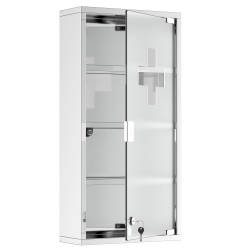HOMCOM Wall Mount Medicine Cabinet, Bathroom Cabinet \w 4 Tier Shelves, Stainless Steel Frame And Glass Door, Lockable \w 2 Keys, Silver, 12" X 23.5