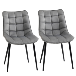 HOMCOM Modern Dining Chair Set Of 2, Upholstered Accent Chairs, Soft Velvet-Touch Kitchen Chairs With Metal Legs for Living Room In Grey