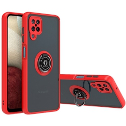CC Topsave 360 Rotating Metal Ring Kickstand, Shockproof Protective Cover Rubber Hybrid Matte Clear Case for Samsung Galaxy A12 6.5" (2020) In Red