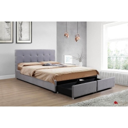 TRUE CONTEMPORARY Victoria Tufted Linen Platform Bed With Two Storage Drawers (Queen) In Grey