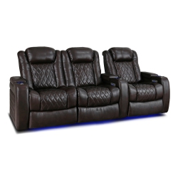 VALENCIA SEATING Tuscany Big And Tall Premium Top Grain Leather Power Recliner, Power Headrest Led Lighting Home Theatre Seating 3-Seats Loveseat Left