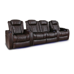 VALENCIA SEATING Tuscany Big And Tall Premium Top Grain Leather Power Recliner, Power Headrest Led Lighting Home Theatre Seating 4-Seats Loveseat