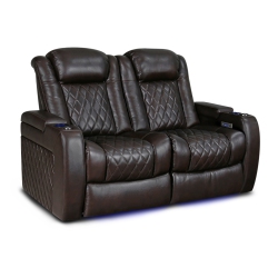 VALENCIA SEATING Tuscany Big And Tall Premium Top Grain Leather Power Recliner, Power Headrest Led Lighting Home Theatre Seating 2-Seats Loveseat Dark