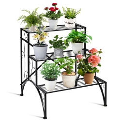 COSTWAY Plant Rack 3-Tier Metal Plant Stand Garden Shelf Stair Style Decorative