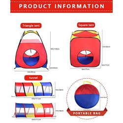 LEAMBE 4 In 1 Pop Up Play Tent \w Tunnel, Kids Playhouse, Ball Pit for Kids, Boys, Girls, Babies And Toddlers As Gift, Easy Folding \w Storage Bag