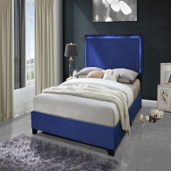 AERYS Double Full Platform Bed Frame With Led Lights, Upholstered Platform Double Full Bed Velvet In Navy