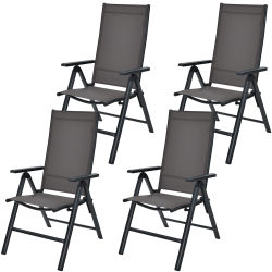 COSTWAY 4PCs Patio Folding Dining Chairs Aluminium Adjustable Back In Gray