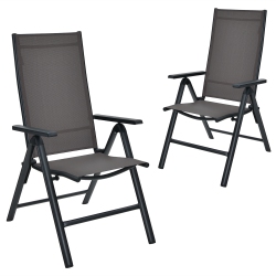 COSTWAY 2PCs Patio Folding Dining Chairs Aluminium Adjustable Back In Gray